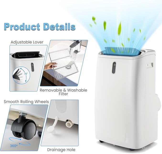 ❄️ KOMFOTTEU Climatiseur Mobile 14000 BTU – 5-en-1 WiFi, Silencieux, Pour Pièces 40m²