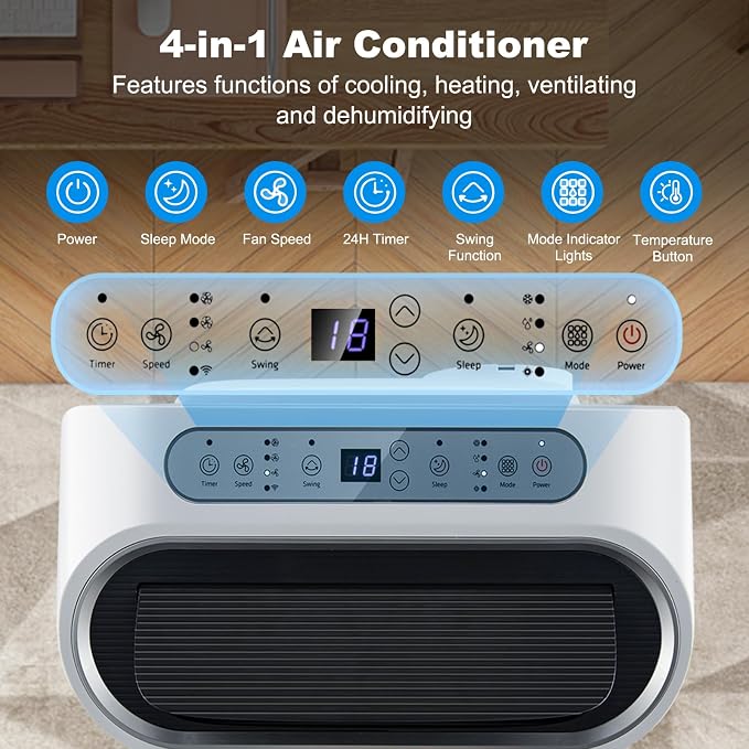 ❄️ KOMFOTTEU Climatiseur Mobile 14000 BTU – 5-en-1 WiFi, Silencieux, Pour Pièces 40m²