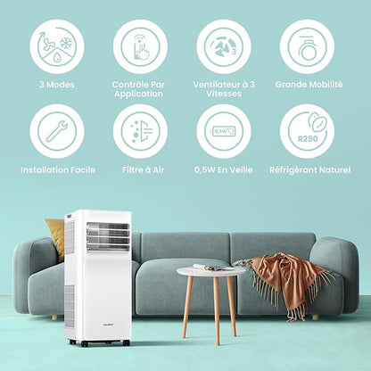 COMFEE' Climatiseur Mobile 9000 BTU 2,6kW –  3 Modes, 3 Vitesses, Compatible Alexa, Classe A, Idéal Pièces jusqu'à 33㎡