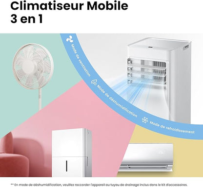 COMFEE' Climatiseur Mobile 9000 BTU 2,6kW –  3 Modes, 3 Vitesses, Compatible Alexa, Classe A, Idéal Pièces jusqu'à 33㎡