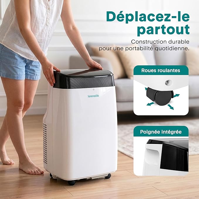 ❄️ SereneLife Climatiseur Mobile 7000 BTU – 3-en-1 Silencieux, Déshumidificateur, Télécommande, Blanc
