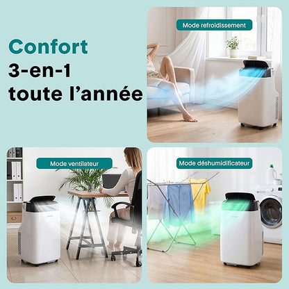 ❄️ SereneLife Climatiseur Mobile 7000 BTU – 3-en-1 Silencieux, Déshumidificateur, Télécommande, Blanc