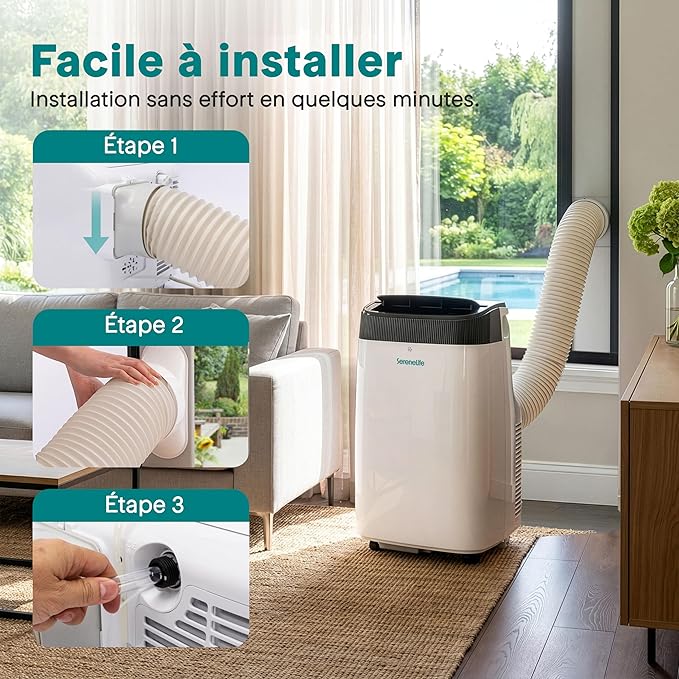 ❄️ SereneLife Climatiseur Mobile 7000 BTU – 3-en-1 Silencieux, Déshumidificateur, Télécommande, Blanc